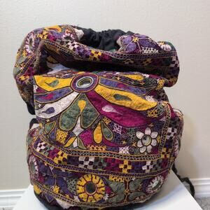 Embroidered Drawstring Bag with Mirror Accents Boho